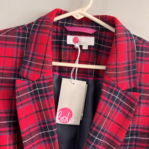Boden Blazer Red Black Plaid Size 12 NWT - Picture 2 of 5